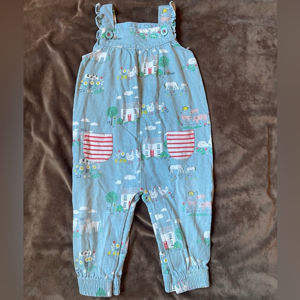 Boden farm, animal, countryside one piece romper with ruffle straps